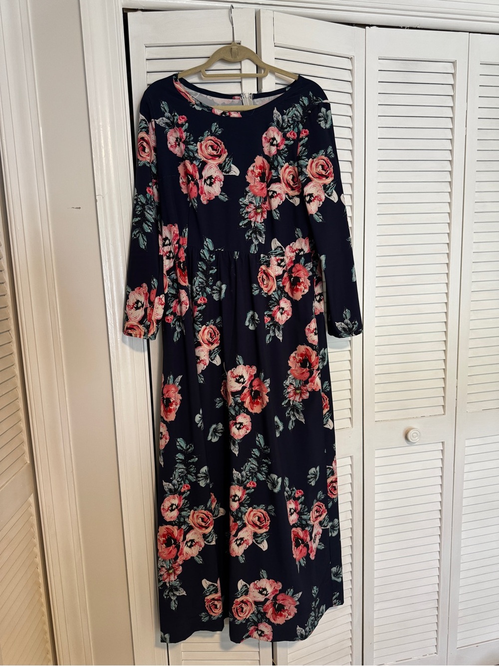 Navy Floral Maxi Dress with Pink Rose Print